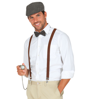 Set Travestimento Moda Anni 20 4 Pezzi Coppola Farfallino Bretelle Orologio Accessori Costume Carnevale - 68559