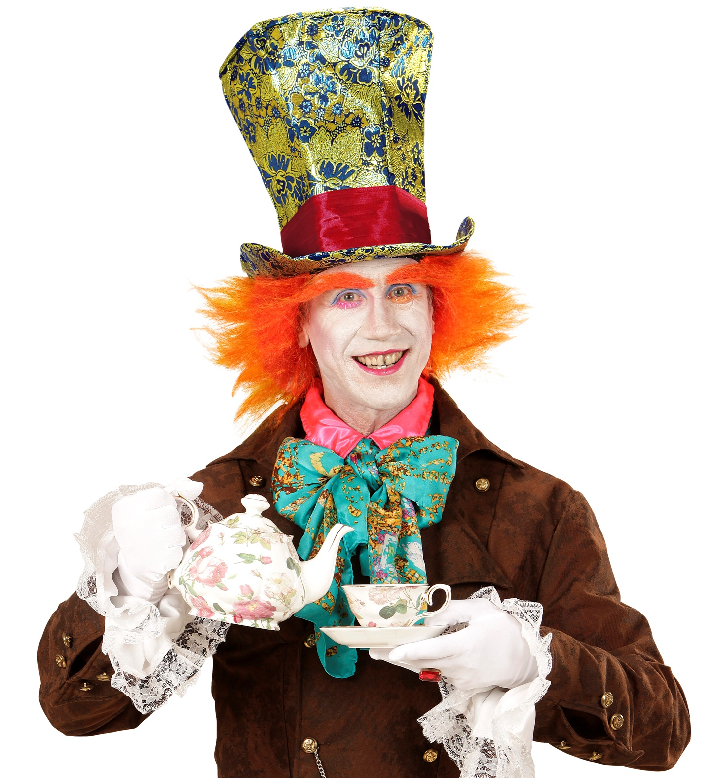Cilindro con Capelli Cappellaio Matto Accessorio Travestimento Cosplay Carnevale Adulti - 74990