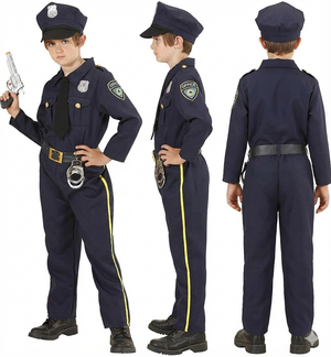 Costume Poliziotto Uniforme Completa con Cappello Travestimento Carnevale Cosplay Feste in Maschera - 7655