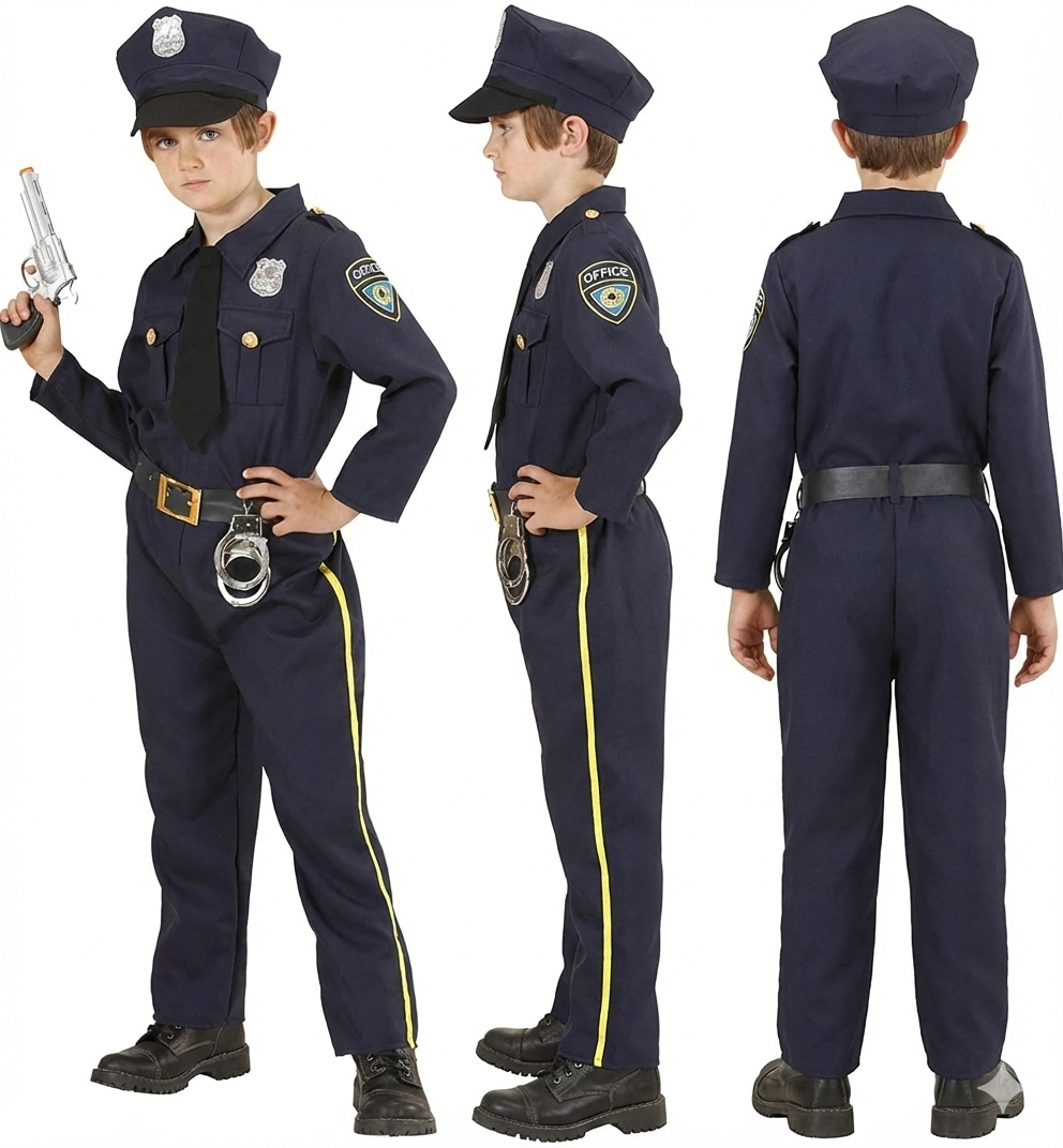 Costume Poliziotto Uniforme Completa con Cappello Travestimento Carnevale Cosplay Feste in Maschera - 7655