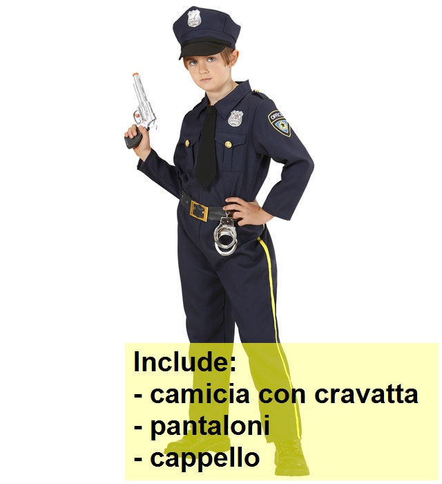 Costume Poliziotto Uniforme Completa con Cappello Travestimento Carnevale Cosplay Feste in Maschera - 7655