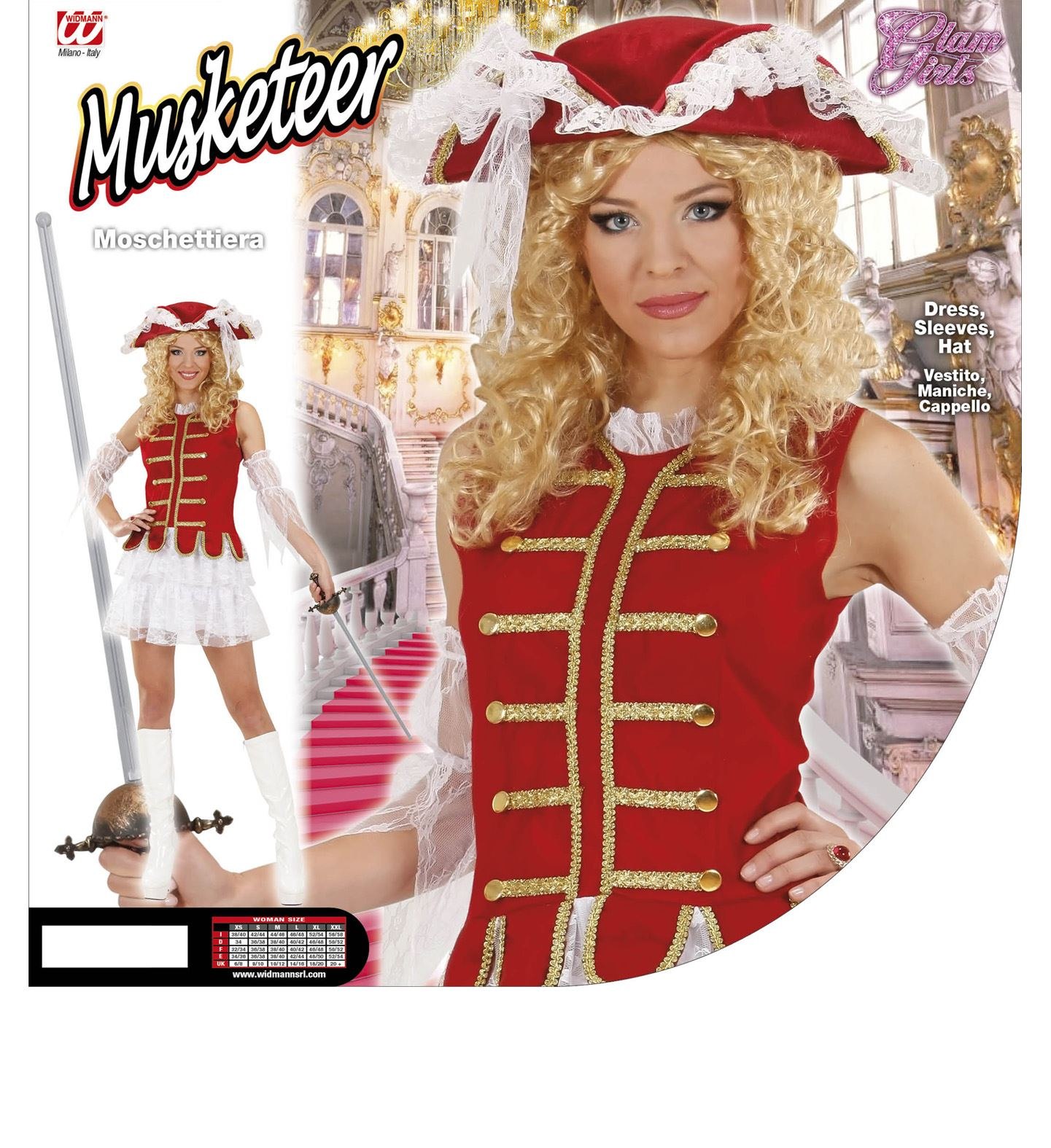 Costume Moschettiere Donna Abito Cappello Travestimento Carnevale Cosplay Feste in Maschera - 8965