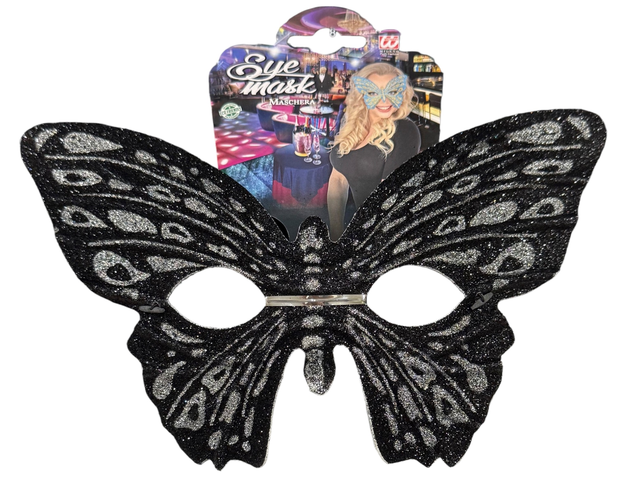 Maschera Domino Farfalla Nera Accessorio Travestimento Carnevale Cosplay Feste a Tema - 6448f/n