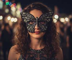 Maschera Domino Farfalla Nera Accessorio Travestimento Carnevale Cosplay Feste a Tema - 6448f/n