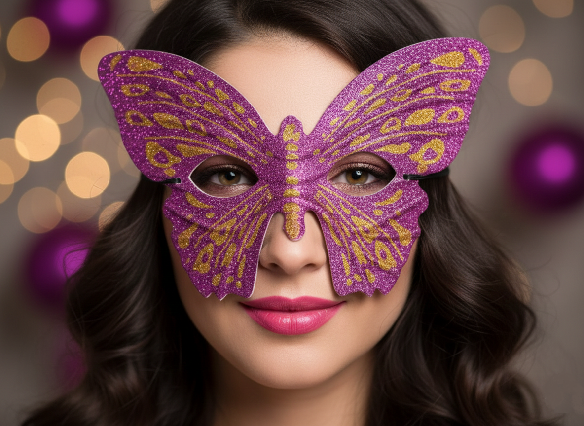 Maschera Domino Farfalla Viola Accessorio Travestimento Carnevale Cosplay Feste a Tema - 6448f/v