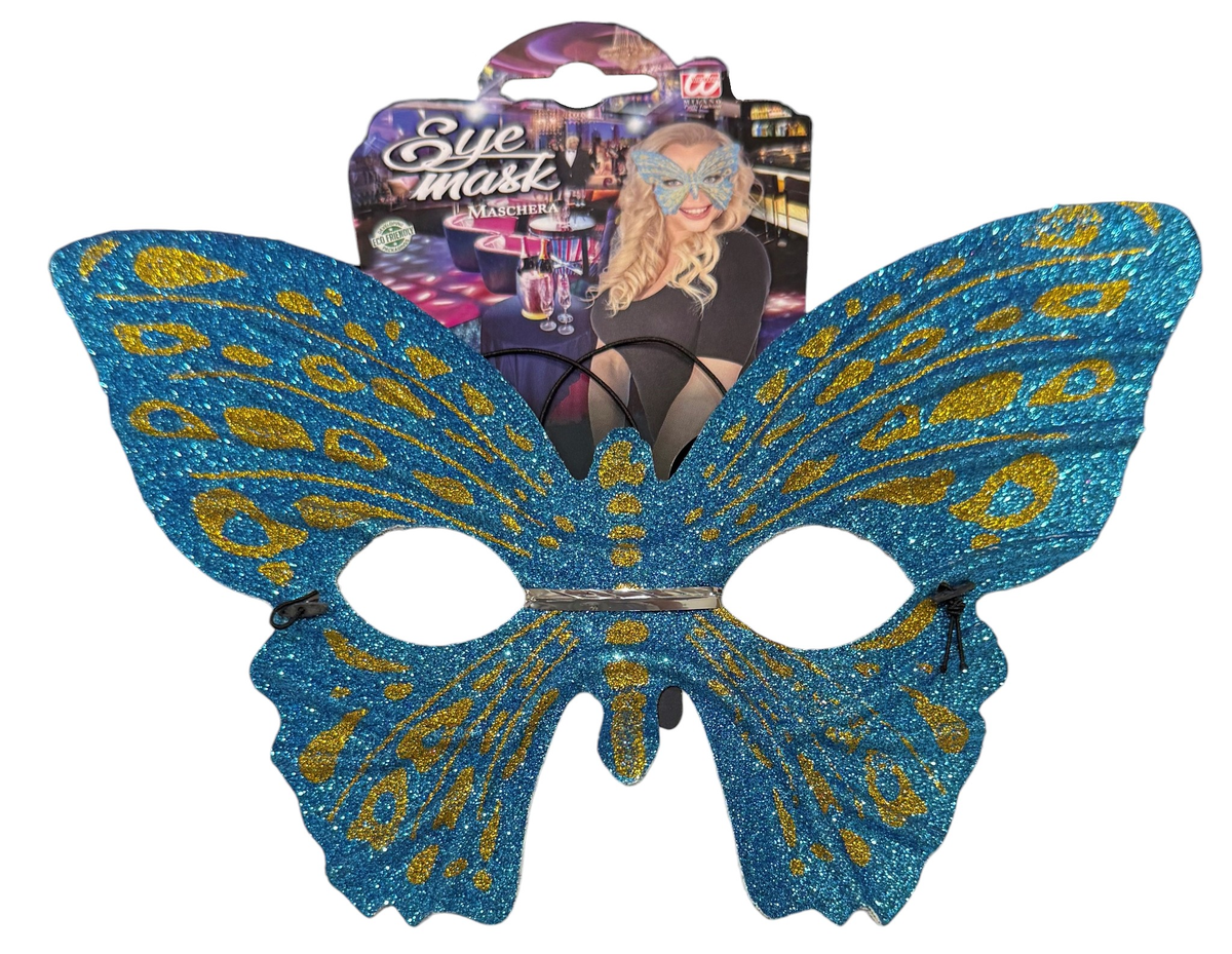Maschera Domino Farfalla Azzurra Accessorio Travestimento Carnevale Cosplay Feste a Tema - 6448f/az