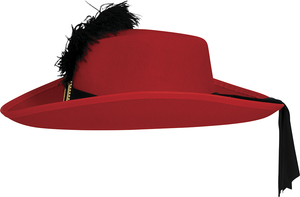 Cappello Rosso da Moschettiere con Piuma in Feltro Accessorio Travestimento Carnevale Bambino - 13098