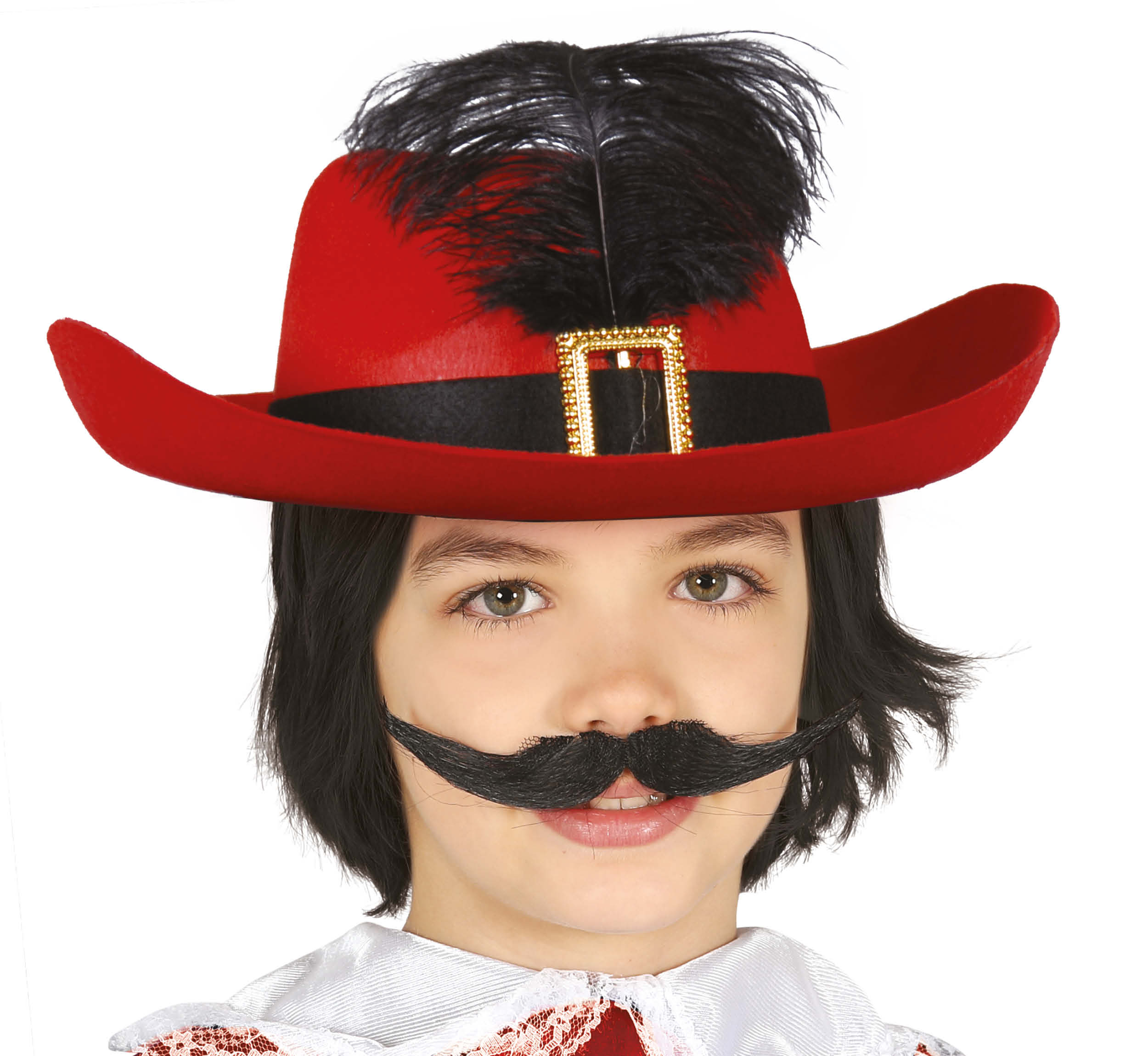 Cappello Rosso da Moschettiere con Piuma in Feltro Accessorio Travestimento Carnevale Bambino - 13098