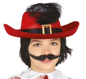 Cappello Rosso da Moschettiere con Piuma in Feltro Accessorio Travestimento Carnevale Bambino - 13098