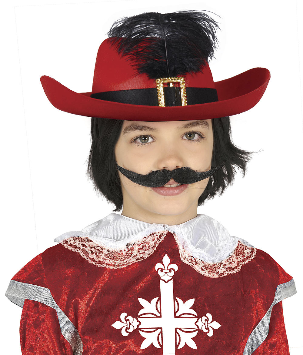 Cappello Rosso da Moschettiere con Piuma in Feltro Accessorio Travestimento Carnevale Bambino - 13098