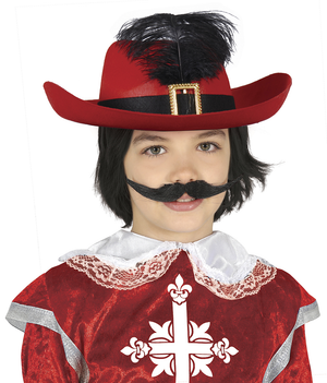 Cappello Rosso da Moschettiere con Piuma in Feltro Accessorio Travestimento Carnevale Bambino - 13098