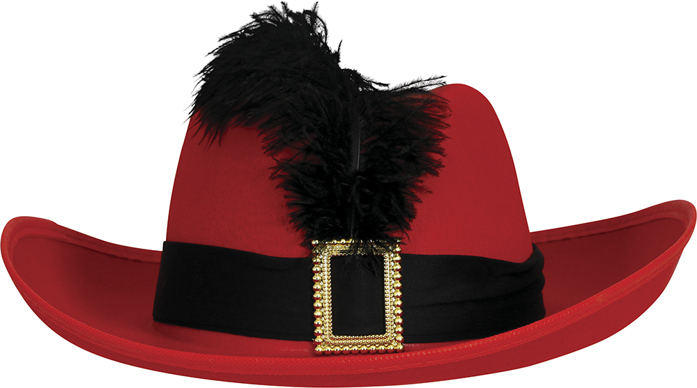 Cappello Rosso da Moschettiere con Piuma in Feltro Accessorio Travestimento Carnevale Bambino - 13098