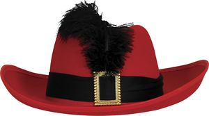 Cappello Rosso da Moschettiere con Piuma in Feltro Accessorio Travestimento Carnevale Bambino - 13098