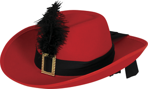 Cappello Rosso da Moschettiere con Piuma in Feltro Accessorio Travestimento Carnevale Bambino - 13098