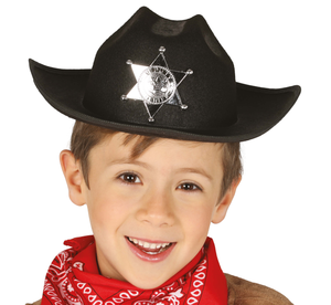 Cappello Nero da Sceriffo Accessorio Western Travestimento Carnevale Feste in Maschera - 13563