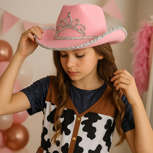 Cappello Rosa da Cowgirl Accessorio Travestimento Cowboy Carnevale Feste in Maschera - 13582