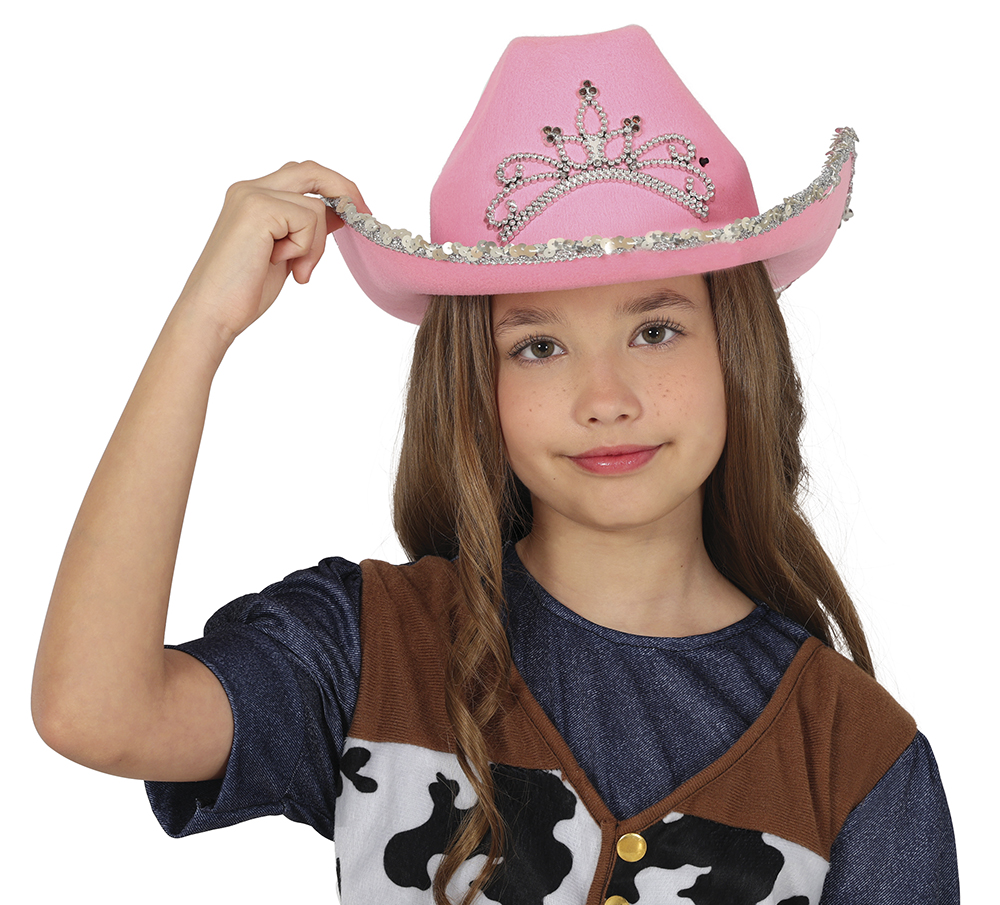 Cappello Rosa da Cowgirl Accessorio Travestimento Cowboy Carnevale Feste in Maschera - 13582