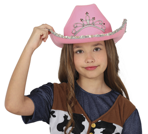 Cappello Rosa da Cowgirl Accessorio Travestimento Cowboy Carnevale Feste in Maschera - 13582