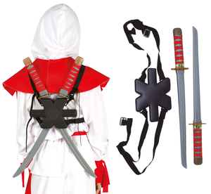 Set Due Spade Samurai Ninja 52 CM con Portaspada Accessorio Travestimento Cosplay Carnevale - 17414