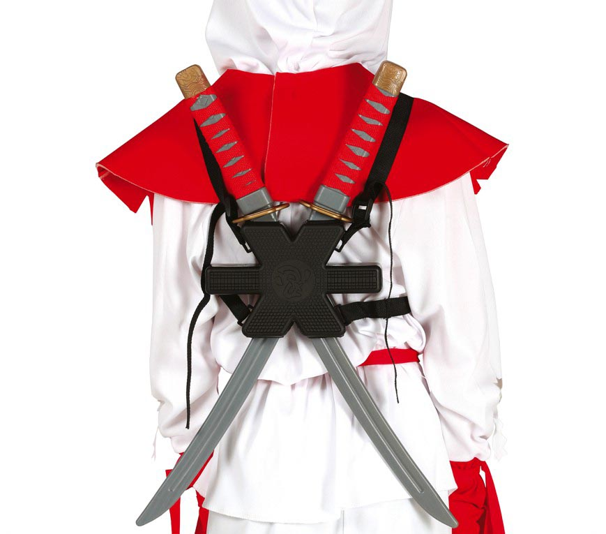 Set Due Spade Samurai Ninja 52 CM con Portaspada Accessorio Travestimento Cosplay Carnevale - 17414