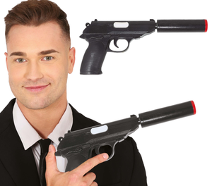 Pistola Giocattolo con Silenziatore 25 CM Accessorio Travestimento Carnevale Cosplay Feste in Maschera - 27025