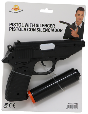 Pistola Giocattolo con Silenziatore 25 CM Accessorio Travestimento Carnevale Cosplay Feste in Maschera - 27025