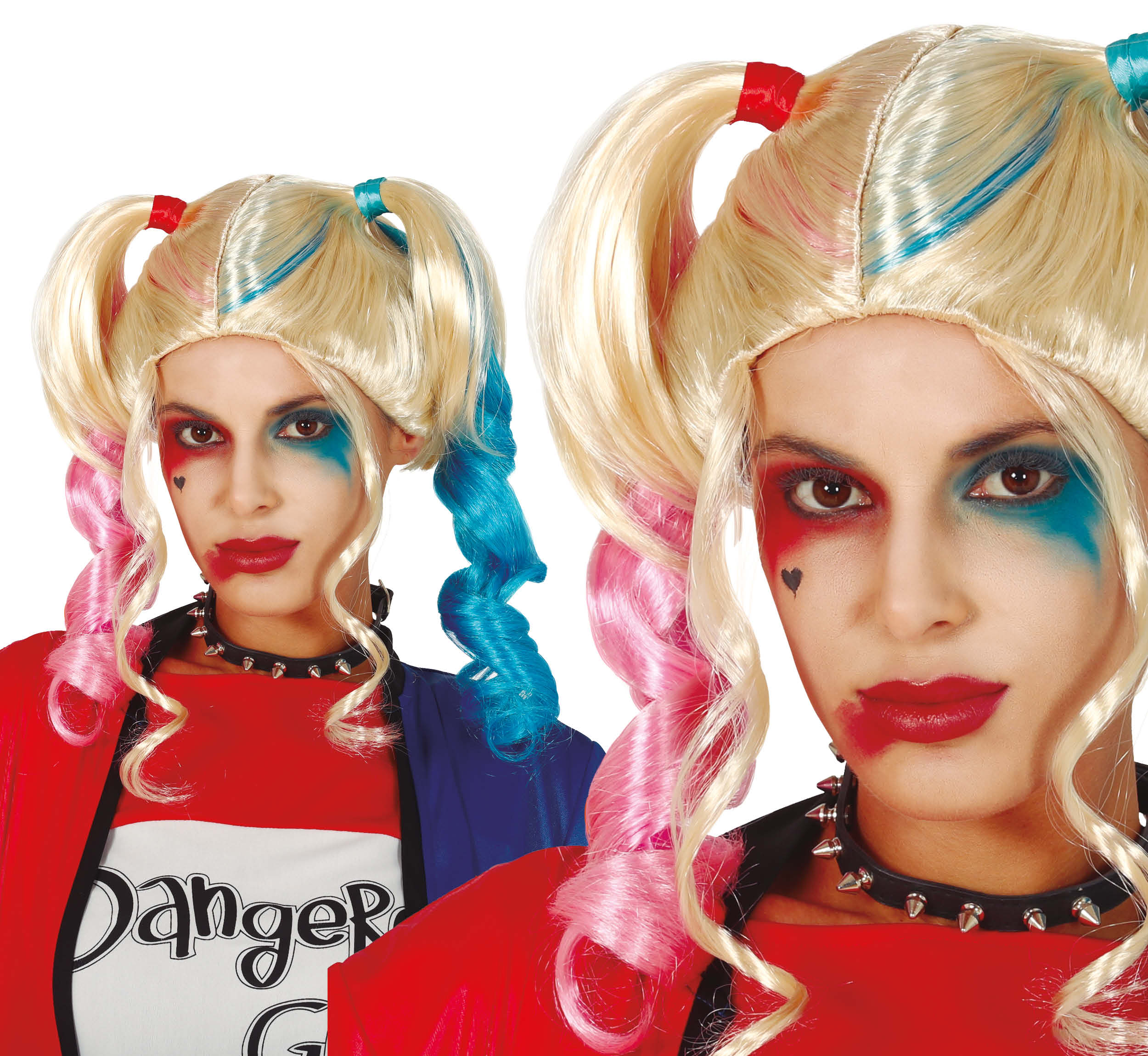 Parrucca Bionda con Codini Colorati Accessorio Carnevale Cosplay Harley Queen - 4296
