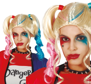 Parrucca Bionda con Codini Colorati Accessorio Carnevale Cosplay Harley Queen - 4296