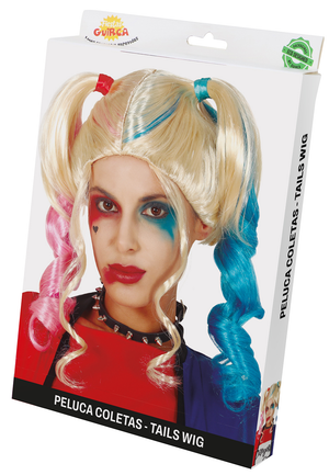 Parrucca Bionda con Codini Colorati Accessorio Carnevale Cosplay Harley Queen - 4296