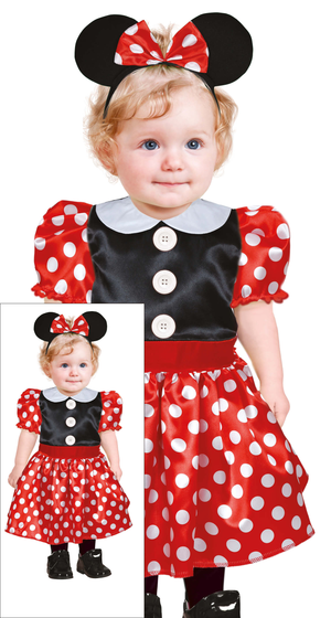 Costume Topolina Abito e Cerchietto con Orecchie Travestimento Minnie Carnevale - 8205