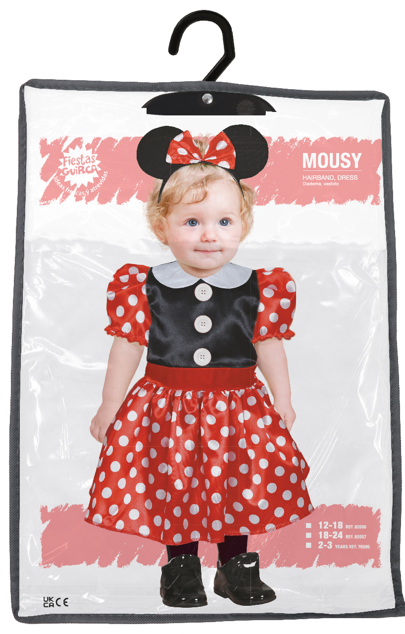 Costume Topolina Abito e Cerchietto con Orecchie Travestimento Minnie Carnevale - 8205
