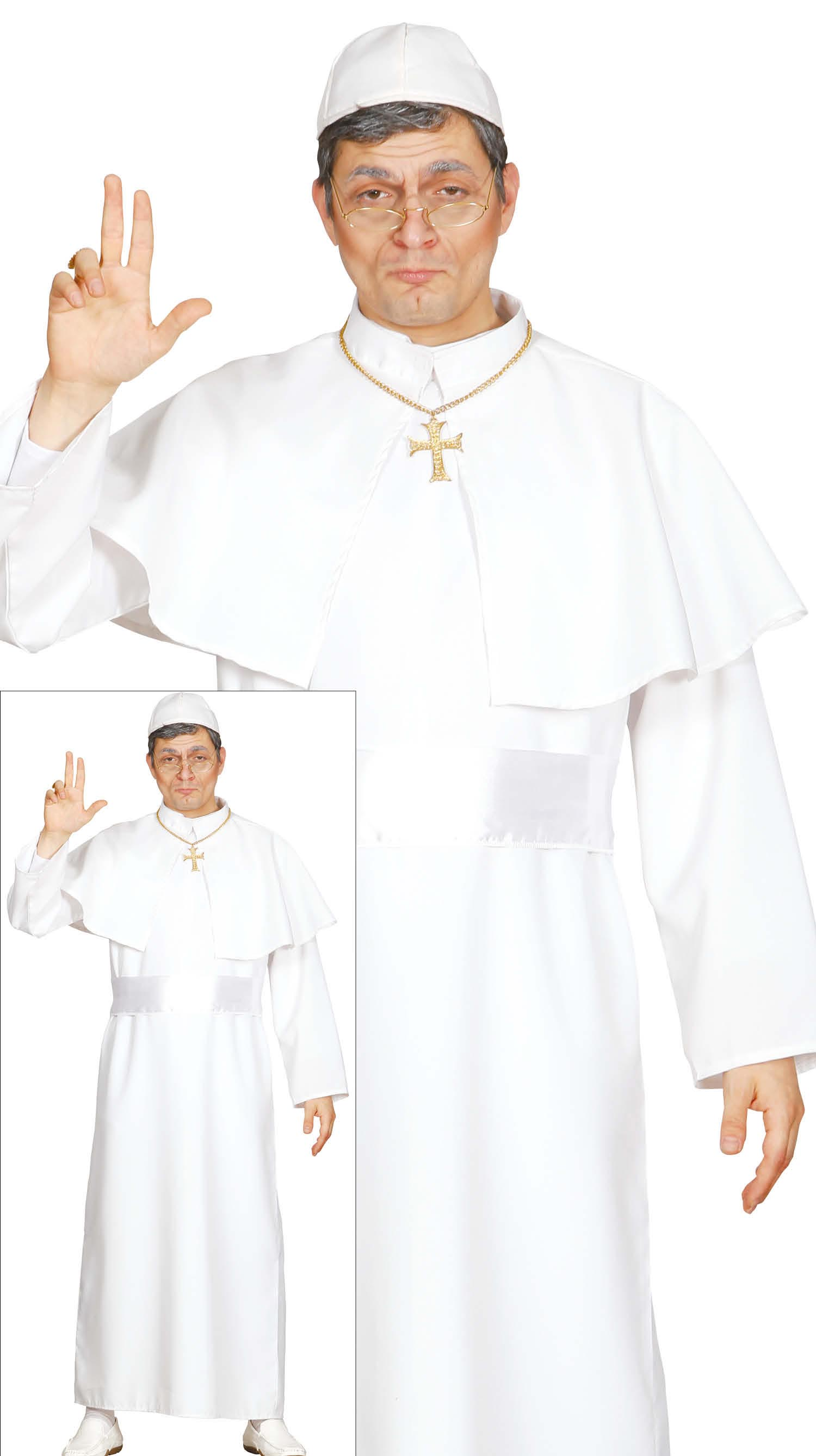 Costume da Papa Uomo Travestimento Carnevale con Sottana Mantello Zucchetto Cintura Feste a Tema - 8041