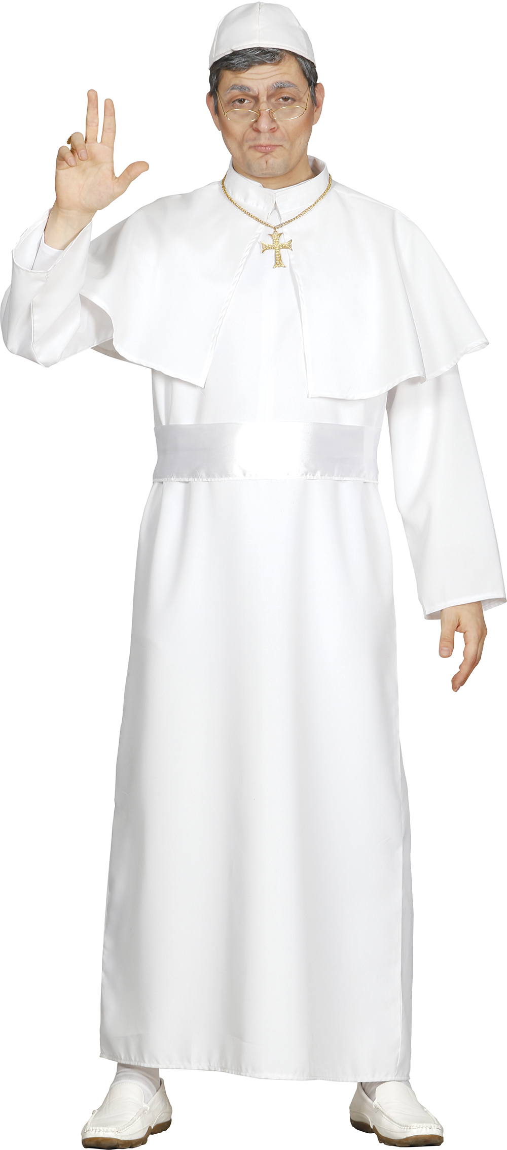 Costume da Papa Uomo Travestimento Carnevale con Sottana Mantello Zucchetto Cintura Feste a Tema - 8041