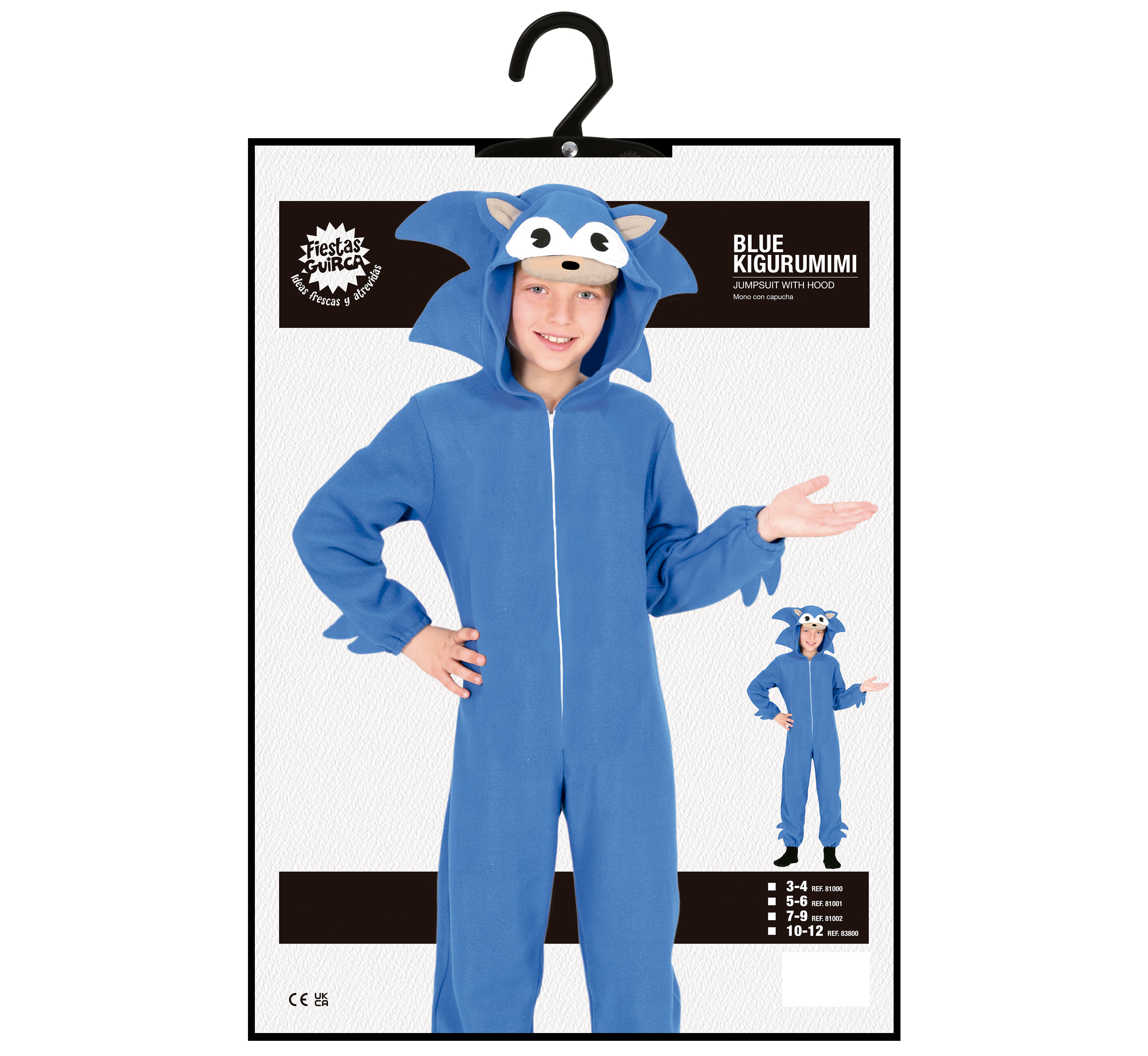 Costume da Riccio Blu Tuta con Cappuccio Travestimento Carnevale Cosplay Sonic - 8100