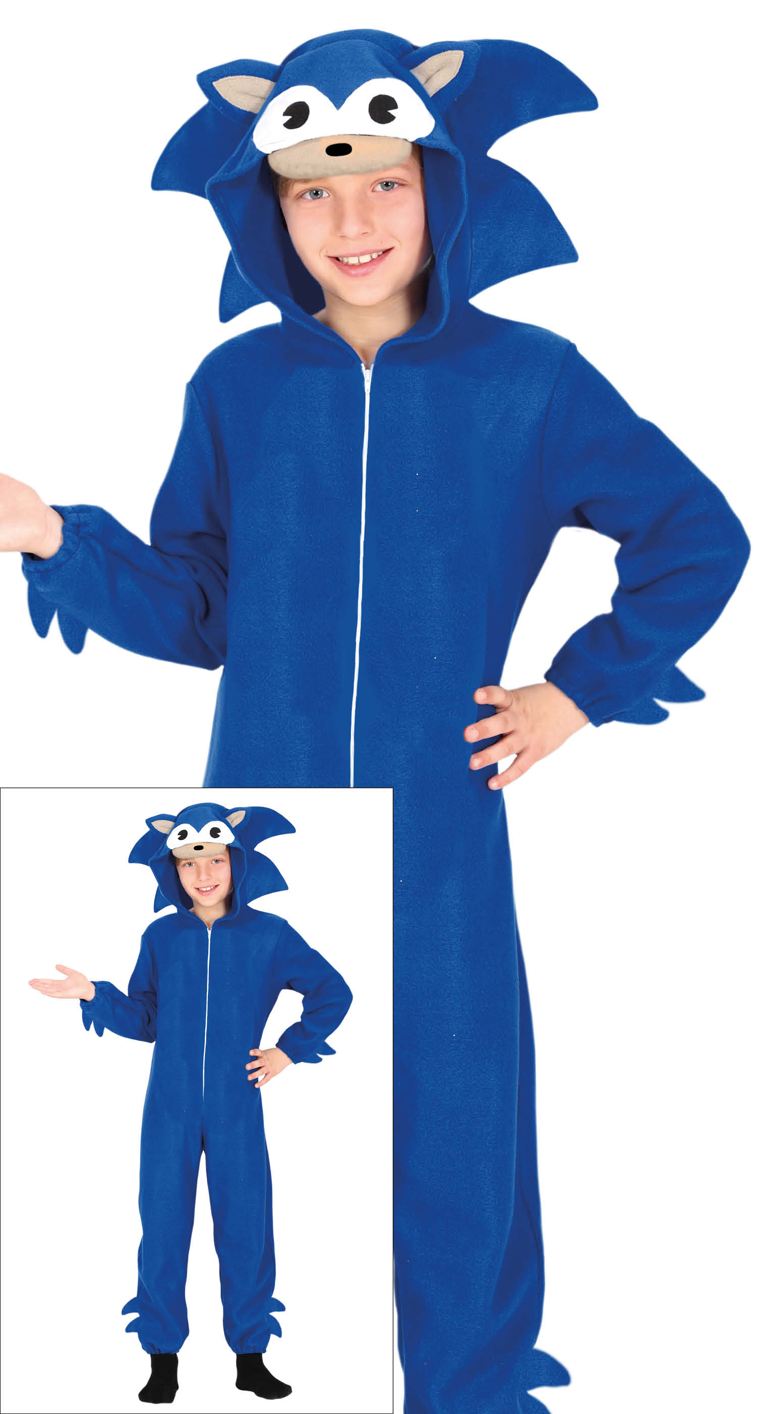 Costume da Riccio Blu Tuta con Cappuccio Travestimento Carnevale Cosplay Sonic - 8100