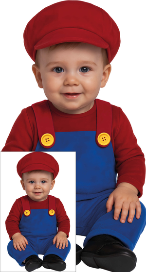 Costume da Macchinista Treno Idraulico Tuta Berretto Travestimento Carnevale Cosplay Super Mario- 8200