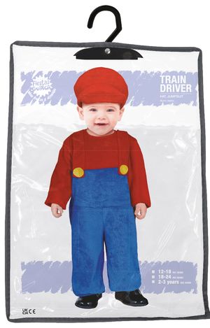 Costume da Macchinista Treno Idraulico Tuta Berretto Travestimento Carnevale Cosplay Super Mario- 8200