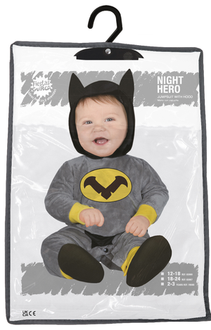 Costume Eroe Notturno Tuta con Cappuccio Travestimento Carnevale Cosplay Batman - 8206