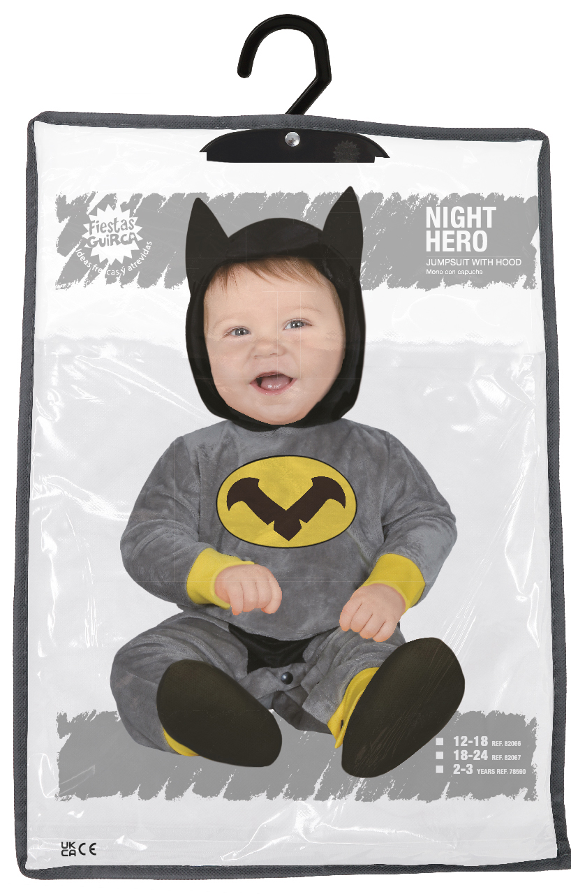Costume Eroe Notturno Tuta con Cappuccio Travestimento Carnevale Cosplay Batman - 8206
