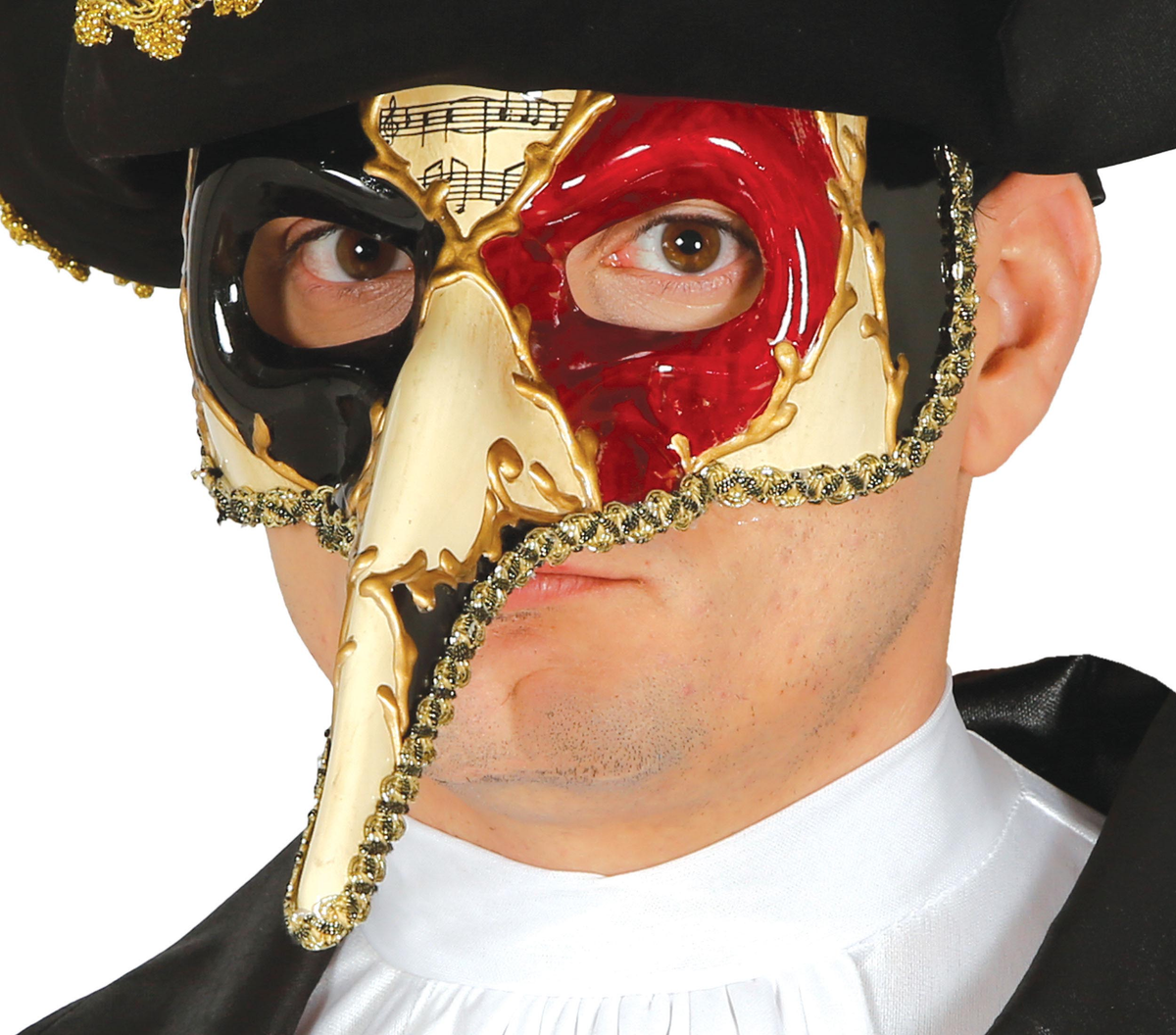 Maschera Veneziana Naso Lungo Decorata con Note Musicali Accessorio Carnevale - 12925