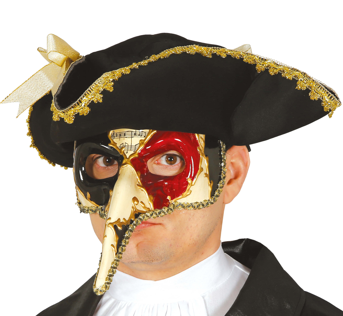 Maschera Veneziana Naso Lungo Decorata con Note Musicali Accessorio Carnevale - 12925
