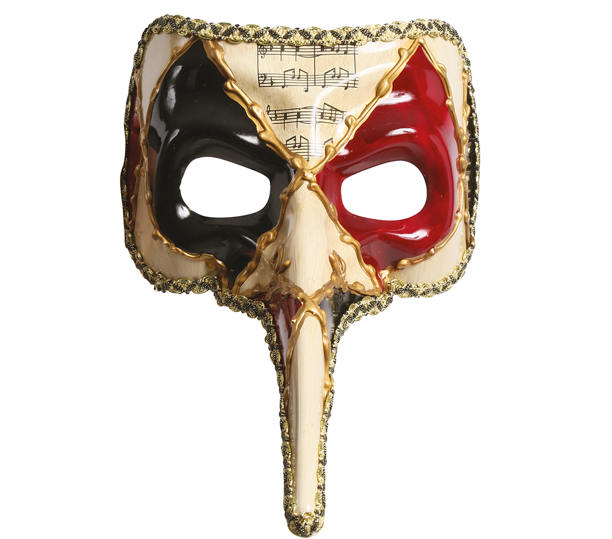 Maschera Veneziana Naso Lungo Decorata con Note Musicali Accessorio Carnevale - 12925