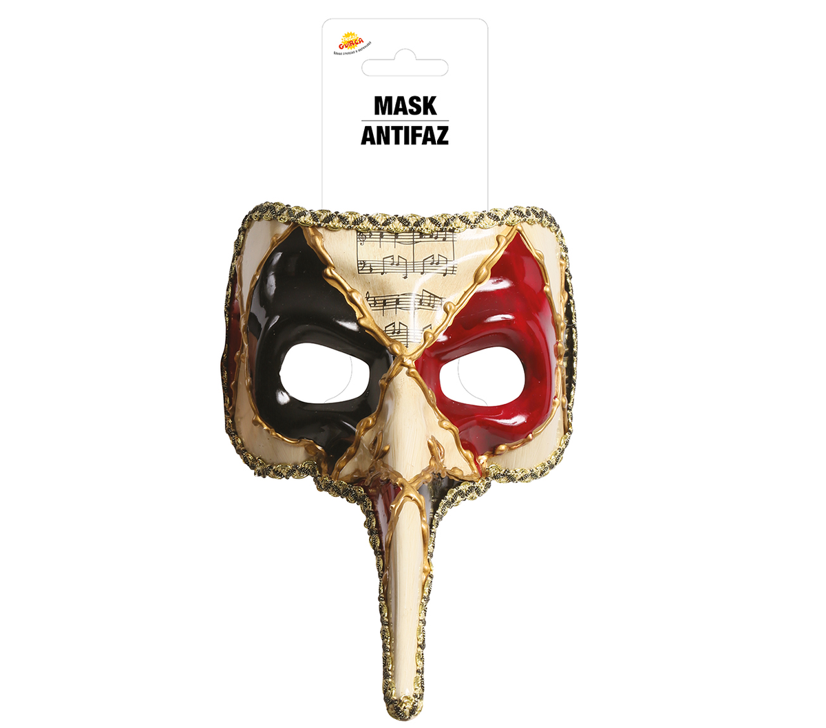 Maschera Veneziana Naso Lungo Decorata con Note Musicali Accessorio Carnevale - 12925