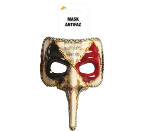 Maschera Veneziana Naso Lungo Decorata con Note Musicali Accessorio Carnevale - 12925