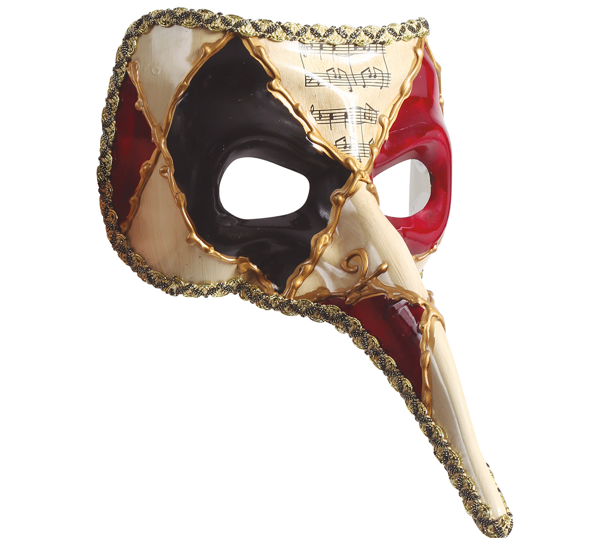 Maschera Veneziana Naso Lungo Decorata con Note Musicali Accessorio Carnevale - 12925