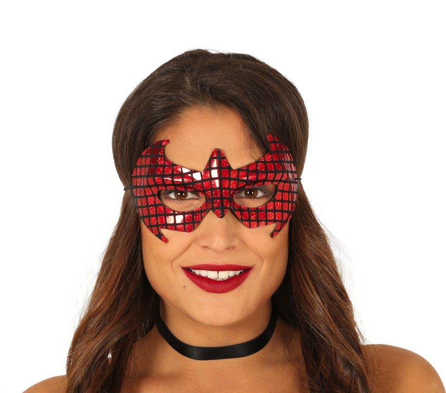 Mascherina Rossa Supereroe Donna Accessorio Travestimento Carnevale Feste a Tema - 12934