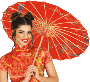 Parasole Orientale Ombrellino Giapponese in Carta con Struttura in Legno Accessorio Carnevale Cosplay - 27390