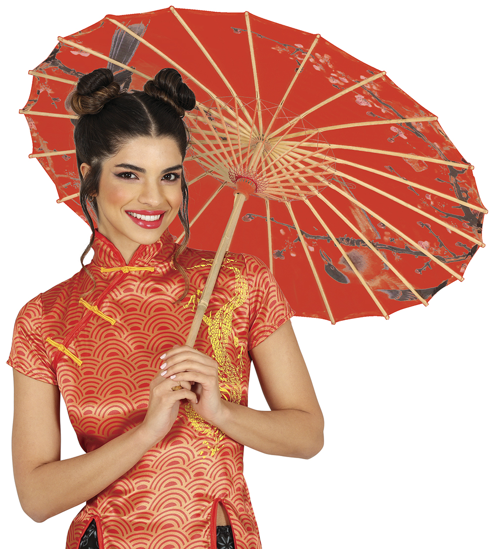 Parasole Orientale Ombrellino Giapponese in Carta con Struttura in Legno Accessorio Carnevale Cosplay - 27390
