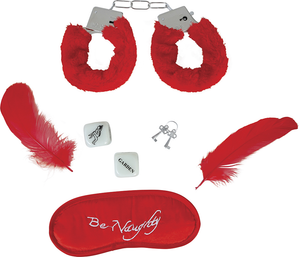 Set Giochi di Coppia 5 Pezzi Mascherina Manette Piume Dadi Accessori Idea Regalo - 69052