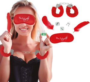 Set Giochi di Coppia 5 Pezzi Mascherina Manette Piume Dadi Accessori Idea Regalo - 69052